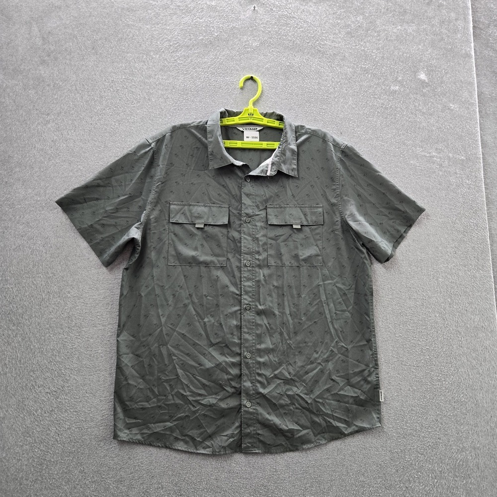 Voyager‎ Men Button Up Shirt XL Green Graphic Short Sleeve